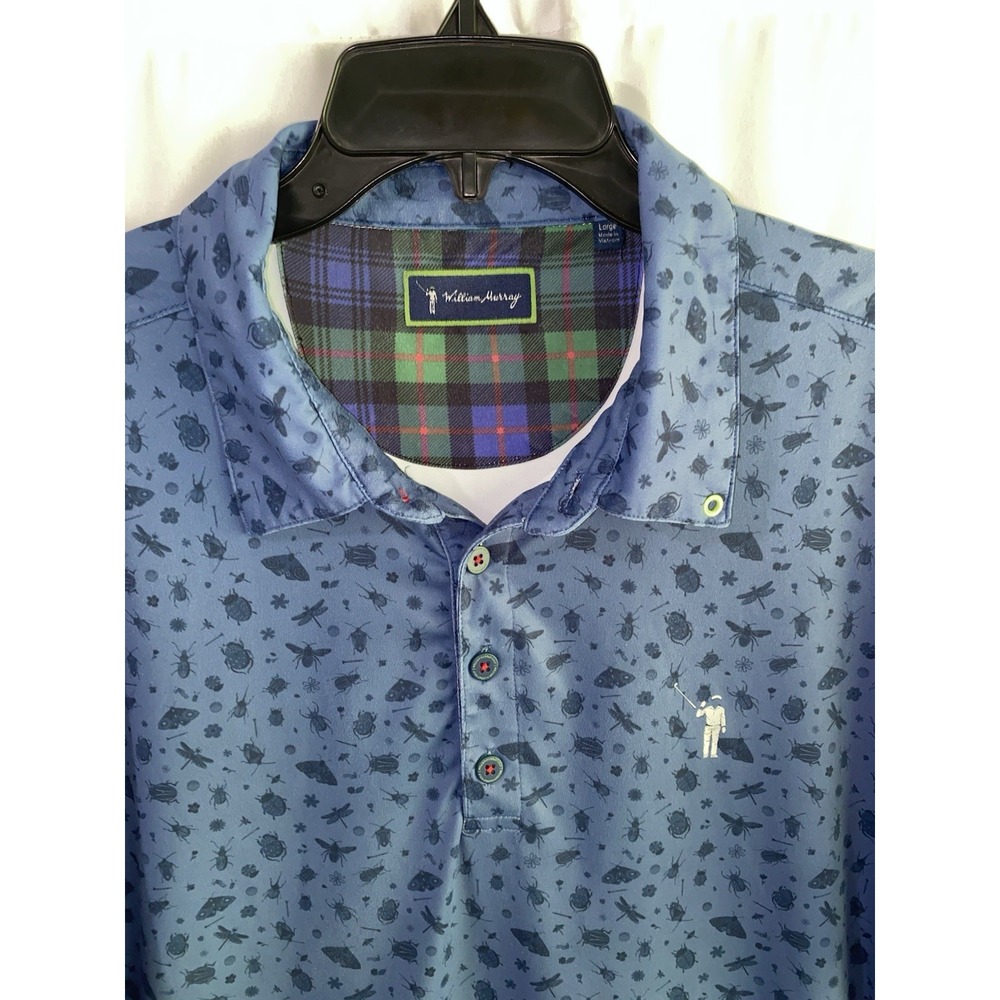 William Murray Polo Shirt Mens Large Blue Ladybugs Insects Bugs Performance Golf